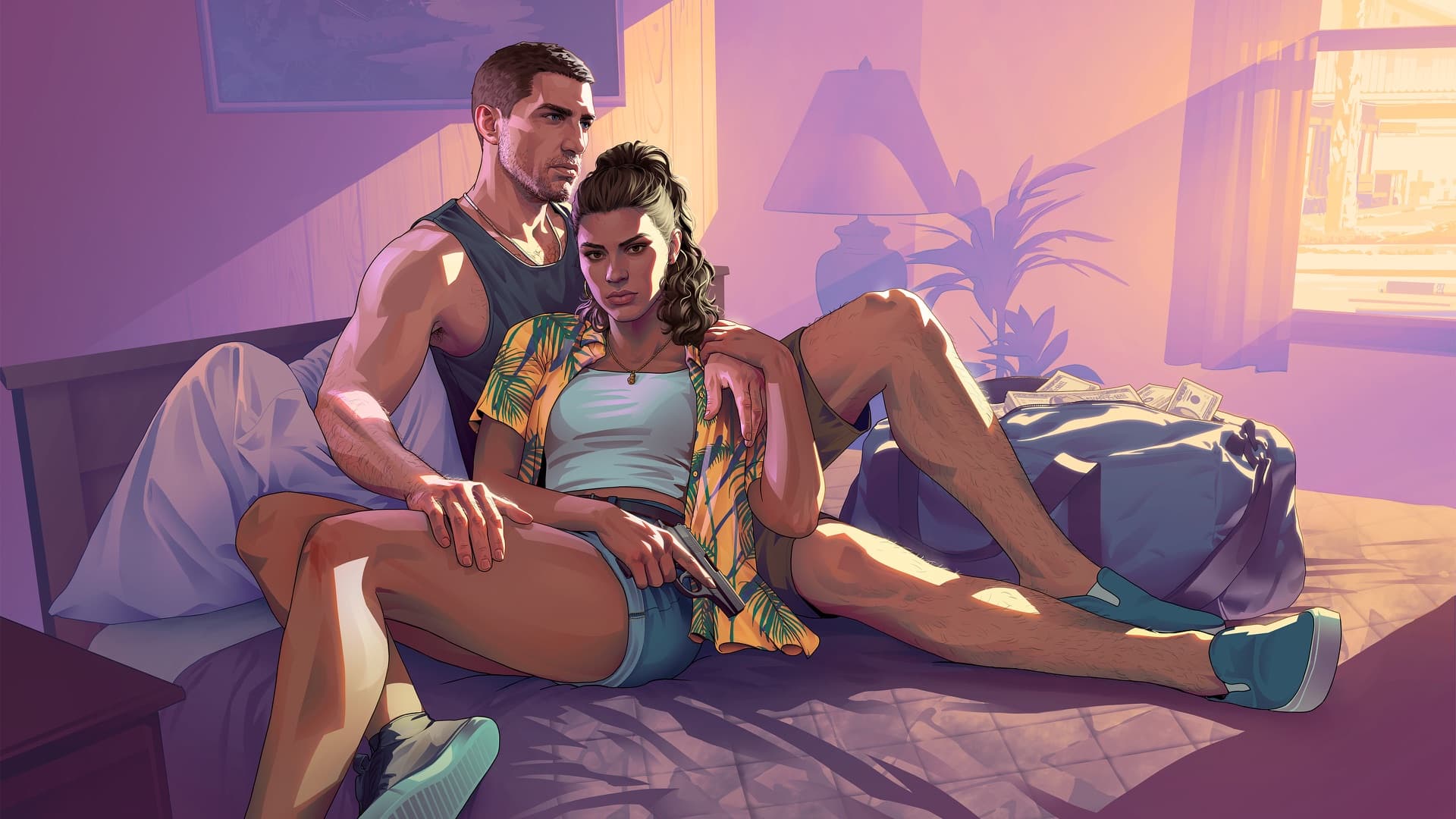Jason And Lucia Motel Landscape — official GTA VI artwork featuring jason duval, published in Rockstar Games’ downloadable media library.